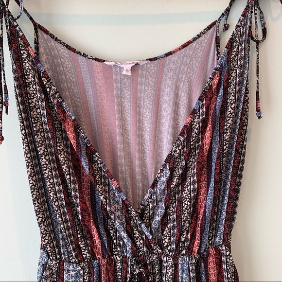 🏷️BCBGeneration Batik Tribal Faux Wrap Open Leg Stretch Romper Jumpsuit POCKETS - Picture 3 of 14